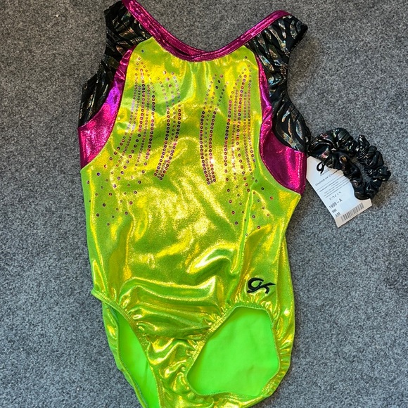 NWT GK metallic foil print gymnastics tumbling dance leotard size AM - Picture 1 of 9
